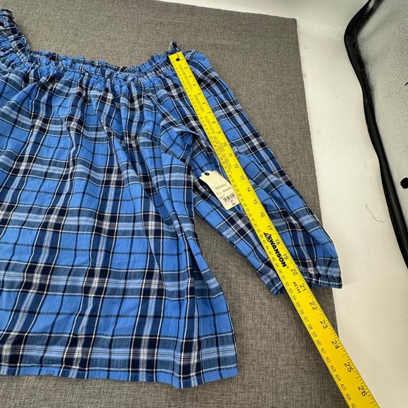 Brand New! St Johns Bay Peasant Top Blue Plaid Size OX Cotton & Rayon MSRP: $50 - Picture 6 of 9